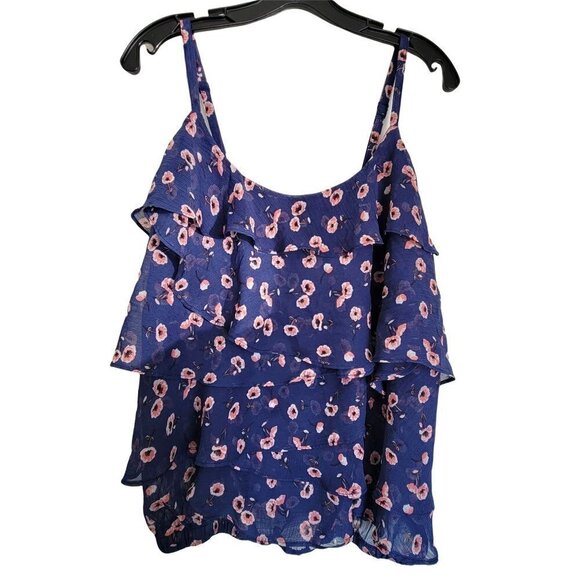 Torrid Blue Pink Floral Sheer Tiered Ruffle Chiffon Banded Cami Tank Blouse 1X - Picture 3 of 12